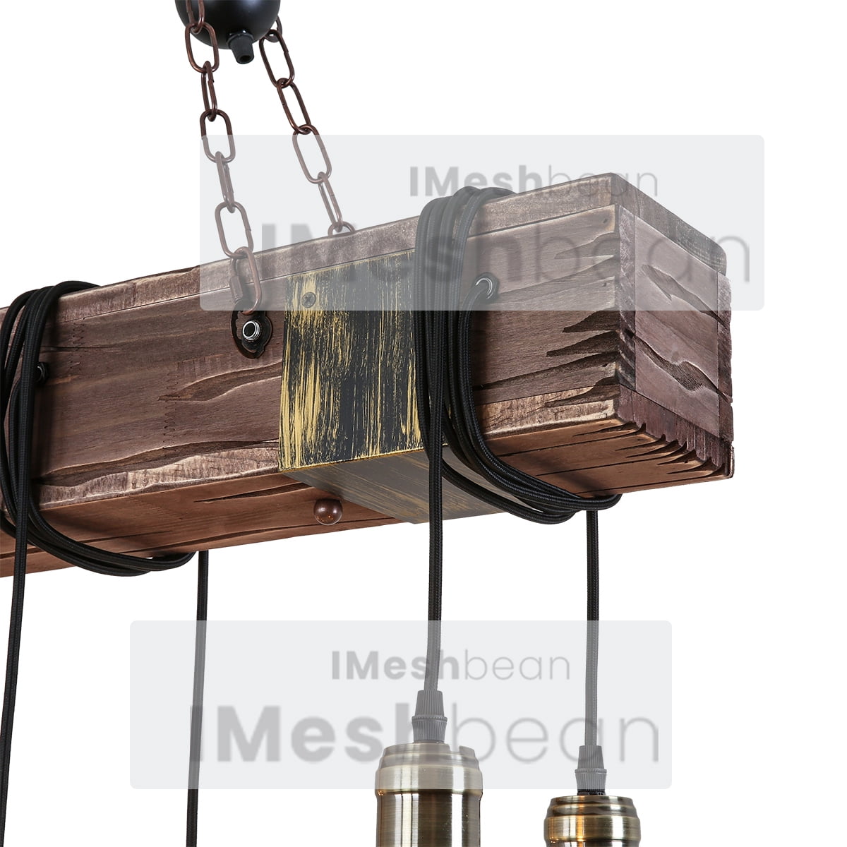 iMeshbean Rustic Chandelier Farmhouse Wood Beam Hanging Industrial Pendant Lighting Vintage Ceiling Light Fixture 6 Heads for Dining Table Kitchen Island Bar Coffee Billiard Pool Table Easy to Install