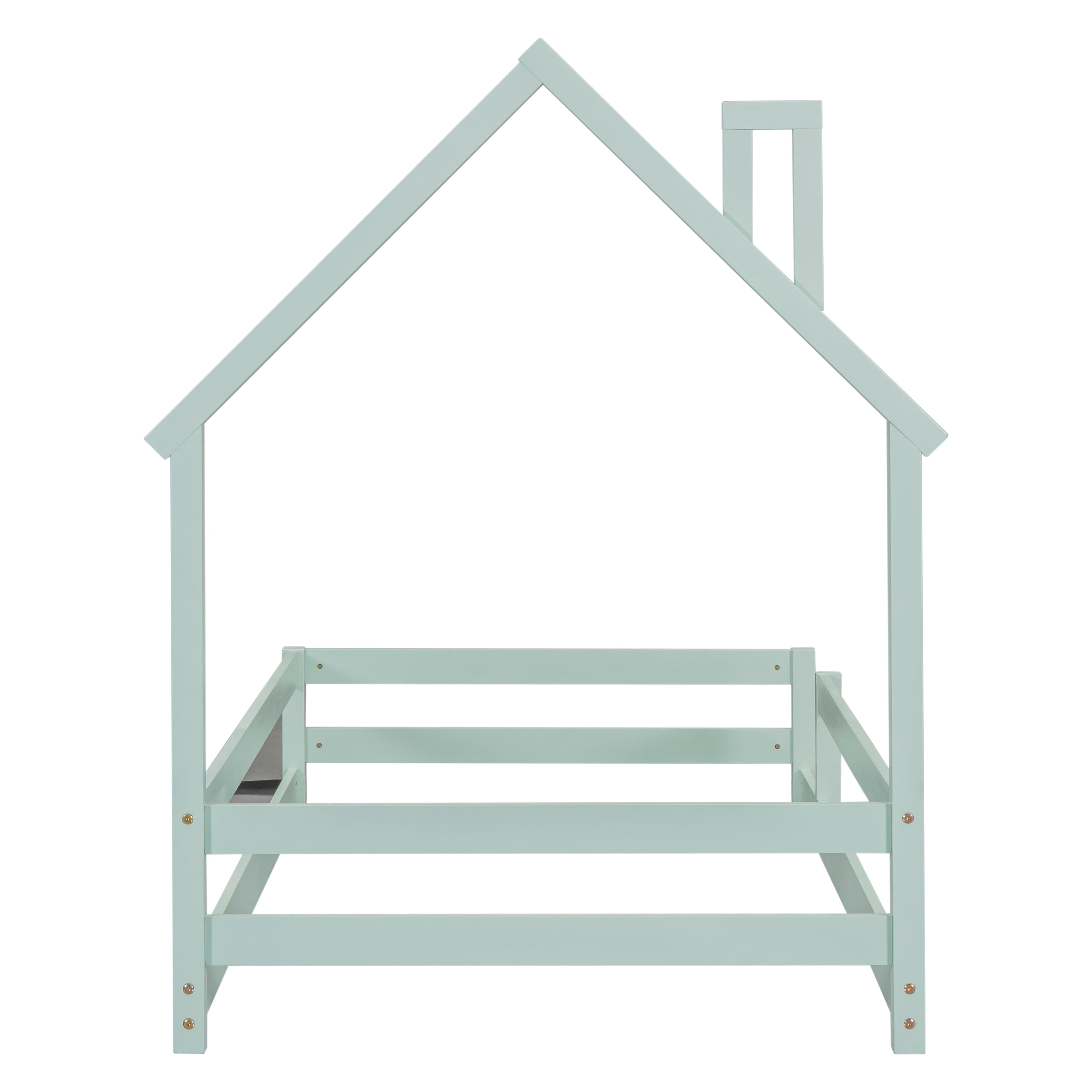 Gewnee Wood Twin Size House-Shaped Platform Bed with Headboard for Kids,Green