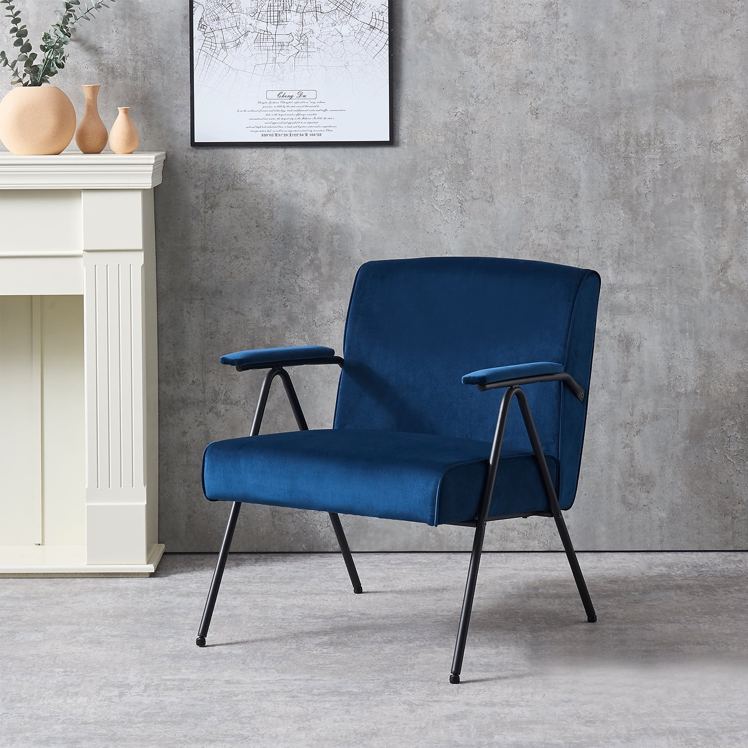 Kadyn Upholstered Recliner, Textile Metal Frame Recliner with Arm, Cloth Leisure Single Accent Chair for Living Room, Blue