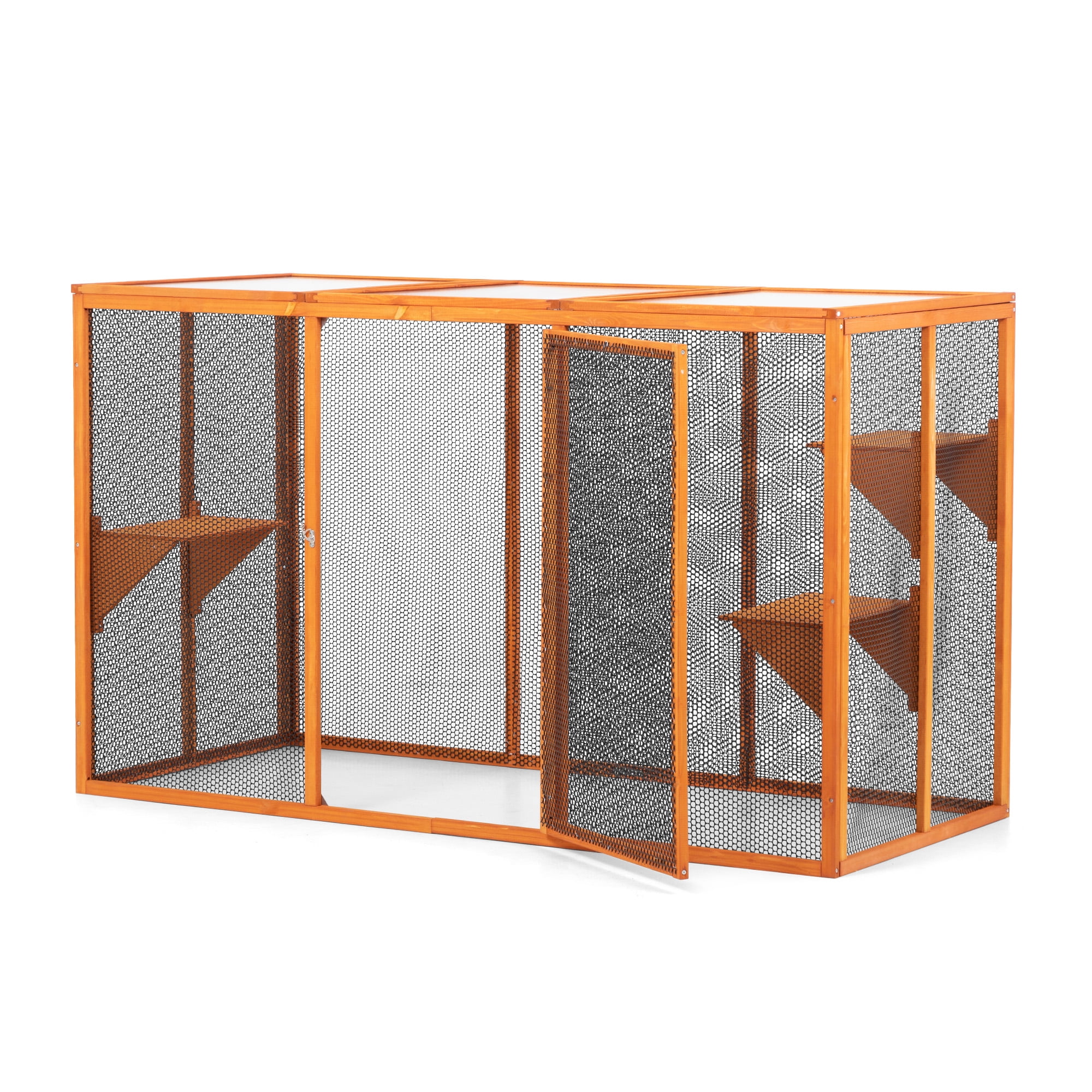 Spaco Outdoor/Indoor Cat Enclosure, Detachable Design, 3 Jumping Platforms, Waterproof Roof, Orange Color