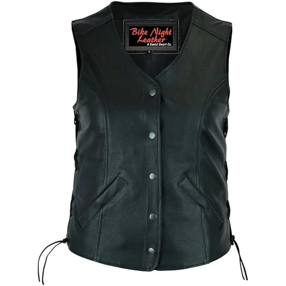 Daniel Smart Women's Faux Leather Motorcycle Vest – Side Lace Biker Vest with Snap Closure & Smart Pockets
