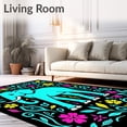thumbnail image 2 of ODIKA 4'x6' Machine Washable Non-Slip Area Rug, Enchanted Elephant Meadows Featuring Spiraling Botanical Swirls High Traffic Rug, Turquoise, 643721, 2 of 7