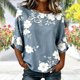 thumbnail image 4 of Neewe Womens Classic Tops 3/4 Sleeve Shirts Round Neck Loose Casual Blouses Floral Print Tshirts, 4 of 6
