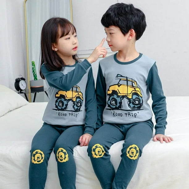 Conjunto de pijama de algodon para ninos y ninas ropa de dormir de dibujos animados dinosaurio gato 4 6 8 y 9 anos para invierno novedad Bodega Aurrera en linea