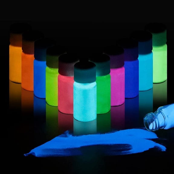 DEWEL Glow in The Dark Powder 12 Colors - Glow Powder and Pigment Powder for Epoxy Resin, Nail Art, DIY Crafts, Fine Art & Party, 0.7oz Each