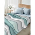 thumbnail image 4 of Teal Ombre Twim Size Flat Sheet, Wrinkleproof & Fadeproof Cooling Flat Bed Sheet Only, Modern Geometric Moire Abstract Art Breathable Soft Bedding Top Sheets 66 x 96 Inches, 4 of 8