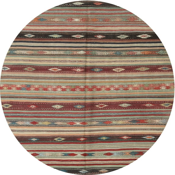 Ahgly Company Machine Washable Indoor Round Contemporary Brown Red Area Rugs, 10' Round
