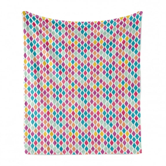 Geometric Soft Flannel Fleece Throw Blanket, Rhombus Shapes Abstract Illustration Rainbow Colored Geometric Angular Pattern, Cozy Plush for Indoor and Outdoor Use, 70" x 90", Multicolor, by Ambesonne