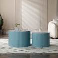thumbnail image 2 of Nesting Coffee Table Set of 2, Matte Bule Round Wooden Coffee Tables, Modern Luxury Side Tables Accent End Table for Living Room Apartment, 2 of 8