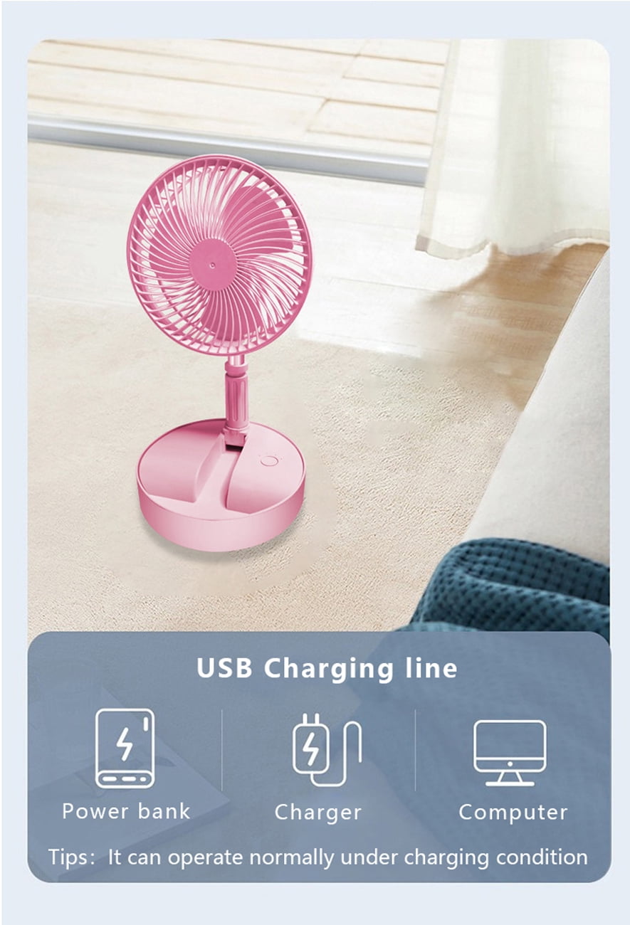 Desk and Floor Fan with USB 7200mAh Battery Powered Folding Portable and Telescopic Quiet Table Fans for Outdoor, Courtyard, Beach, RV, Tent, Travel, Room, Kitchen,4 Speed