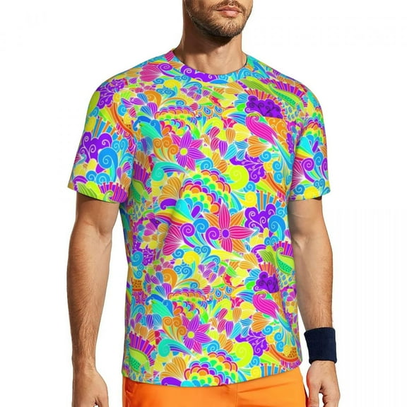 T Shirt For Men Colorful Hippy T-Shirt Retro Floral Novelty Gym Short Sleeve Quick-drying Tshirt Sum