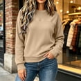 thumbnail image 5 of IUYRTFE Women's Round Neck Waffle Knit Long Sleeve Pullover Solid Color Casual Top with Seam Detail, 5 of 7
