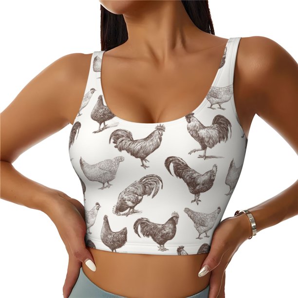 Balery Chickens Sujetadores deportivos con espalda cruzada para mujer, acolchados, sin costuras, de alto impacto, ideales para yoga, gimnasio, entrenamiento y fitness.-Large