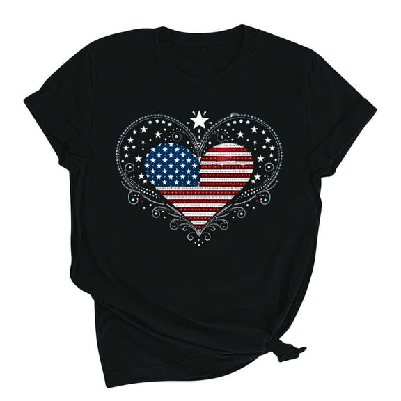 Summer American Flag Graphic T-Shirts For Women Cotton Breathable Tees Pullover Sweater Blouses Heart Printed Tee Shirts Crew Neck Short Sleeve Tops 2025 Beach Vacation Tunics