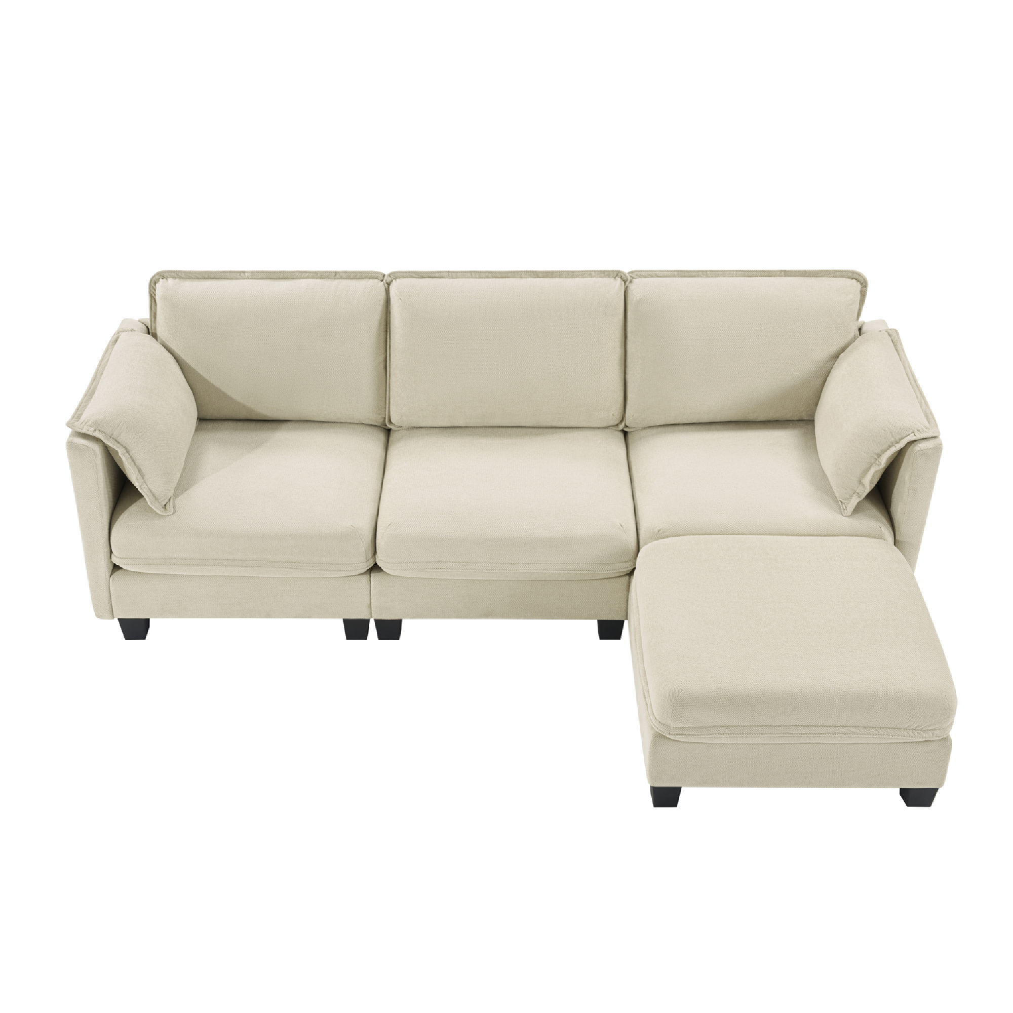 L-Shaped Sectional Sofa with Detachable Storage Armrest Cushion, 93-Inch Cotton-Linen Brushed Fabric 3-Seater Couch for Living Room, Beige
