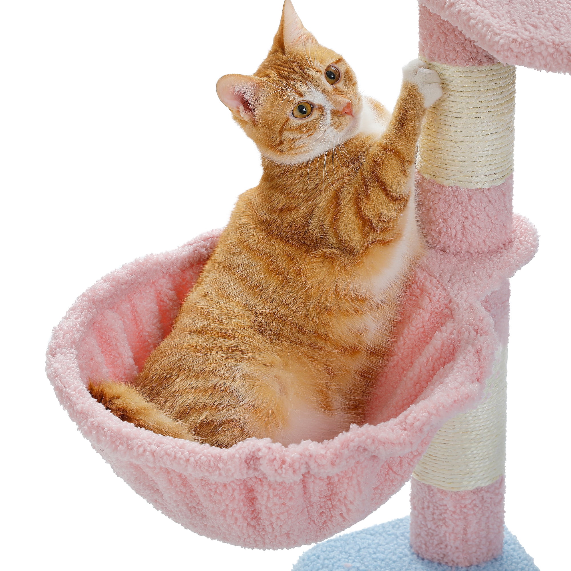 Kadyn 47" Flower Cat Tree Tower for Indoor Cats, Cat Condo with Pink Top Perch for Kittens, Cat Tree House with Sisal Scratching Posts, Blue