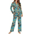 thumbnail image 2 of FOR U DESIGNS Thanksgiving Maple Leaf Womens 2 Piece Pajama Sets Polyester Button Up Long Sleeve Long Pants Size M Button Down Pjs for Women Set Sleepwear Fall, 2 of 7