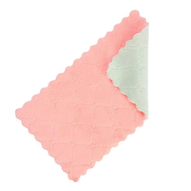 Injueey Paño de cocina grueso de 2 lados, trapo de de terciopelo Coral blando, toalla absorbente antiadherente Suministros de limpieza para el hogar rosa verde