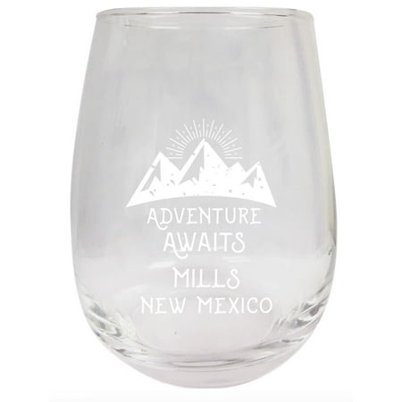 

Mills New Mexico Souvenir 9 Ounce Laser Engraved Stemless Wine Glass Adventure Awaits Design 2-Pack