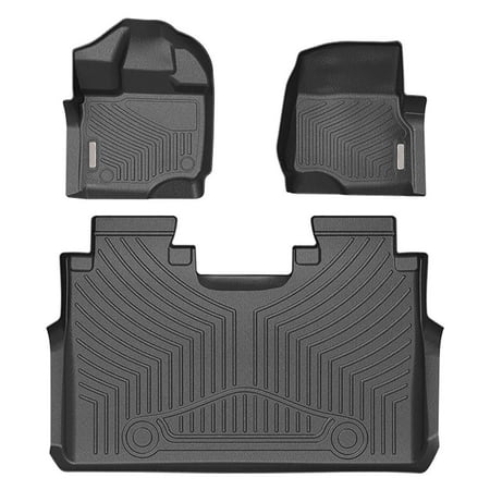 F150 Floor Mats Liners SuperCrew Cab Compatible for 2015-2019 Ford f150- Unique Black TPE All-Weather Guard, Includes 1st & 2nd Front Row and Rear Floor Liner Full