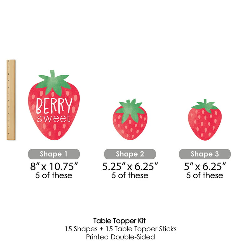 Big Dot of Happiness Berry Sweet Strawberry - Fruit Themed Birthday Party  or Baby Shower Centerpiece Sticks - Table Toppers - Set of 15 