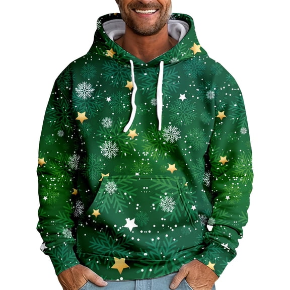 Xmas Hoodies Men Regular Fit Santa Claus Print Workout Hooded Sweatshirt Men Long Sleeve Pullover Kangaroo Pocket Army Green 6XL
