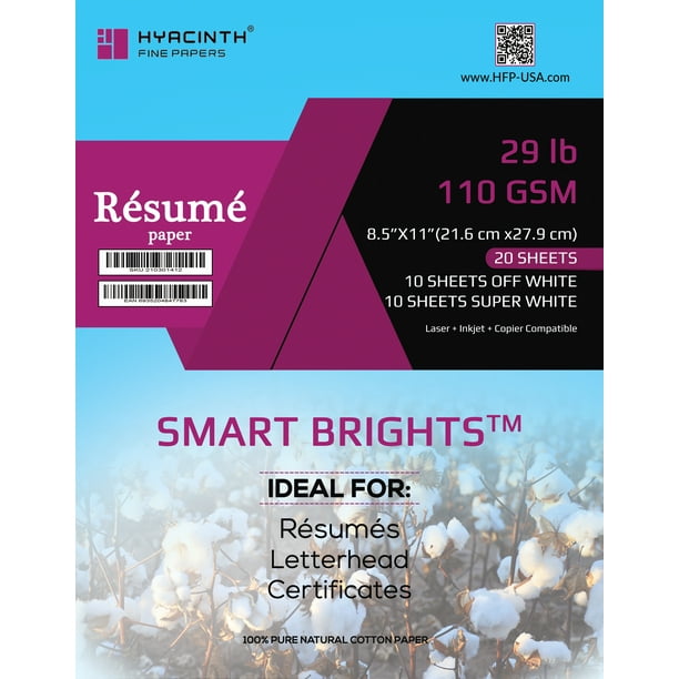 RESUME PAPER 100 COTTON PAPER 29 LB / 110 GSM 8.5"X11" 10 SHEETS SUPER