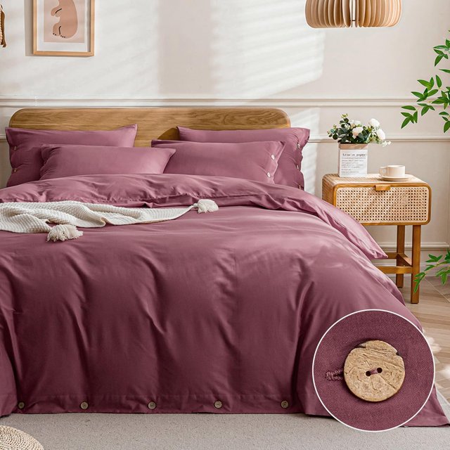 Cotton Duvet Cover Queen Size Pinstriped Comforter Cover with Button Washed Cotton Breathable Soft Solid Bedding Set Duvet Cover ×in & Pillowcases (NO Comforter)