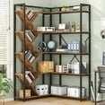 thumbnail image 4 of Casendy 5-Tire L-Shape Bookcase, Large Corner Bookshelf with Y-Shape Bookcase, Modern Metal Frame Display Shelf for Home Office, Living Room, White, 4 of 9