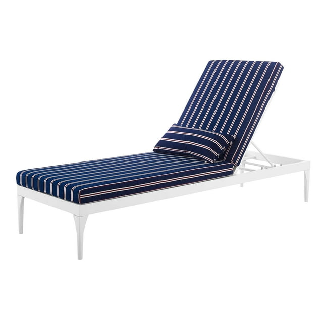 Modern Contemporary Urban Design Outdoor Patio Balcony Garden Furniture Lounge Chair Chaise, Fabric Metal Steel, White Navy
