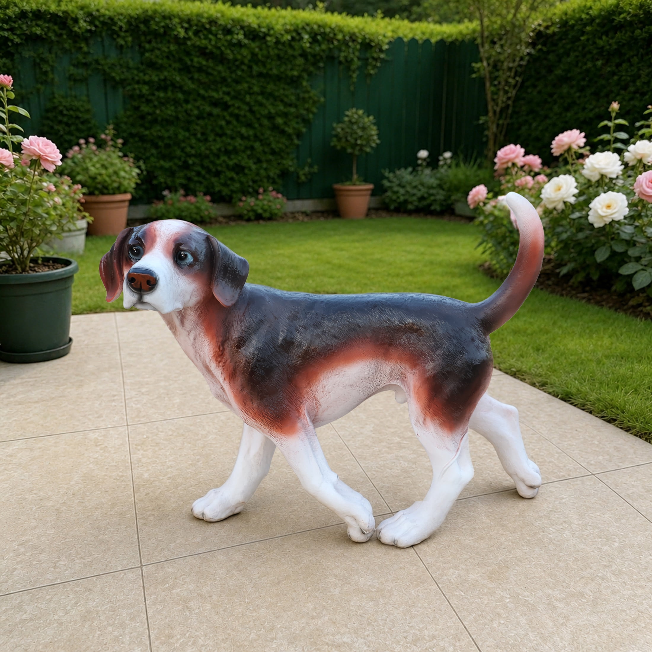 Noble House Lifelike Walking Beagle Dog Statue, Realistic Resin Animal Figurine for Outdoor Garden Decor, Multicolor