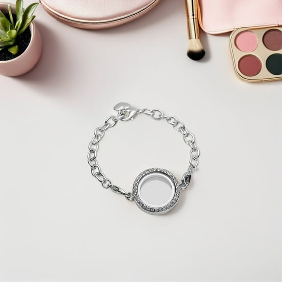 LOLIPPYY Stylish Hand Chain Bracelet Featuring Locket Photo Frame and Shimmering Rhinestones for Look