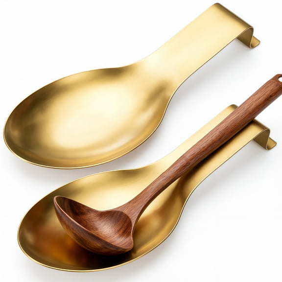 2 Pack Stainless Steel Spoon Rest Set for Kitchen Countertop,Cooking Utensil Holder for Stove Top,Dishwasher Safe,Gold