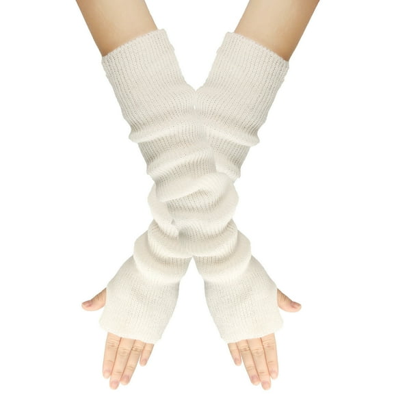 Nvzi 3 pairs of long knitted sleeves - White warm fingerless gloves, stylish arm warmers, lightweight arm sleeves, comfortable winter accessories for cold weather, all in one size