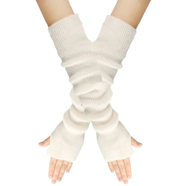 Guantes de lana de otoño e invierno para mujer, cálidos, de color sólido, acrílico, con brazo alargado, manga larga para usar con los dedos, a la moda