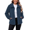 thumbnail image 2 of thefmos Women's Fall Winter Plus Size Fleece Collared Long Sleeve Shacket Casual Jackets Solid Comfy Outwear Tops Coats Warm Basic Streetwear, Navy M, 2 of 8