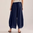 thumbnail image 4 of Dwellite Women's Cropped Lace-Hem Pants High Waisted Drawstring Wide Leg Pants Casual Lightweight Trousers with Pockets Dark Blue 2XL, 4 of 6