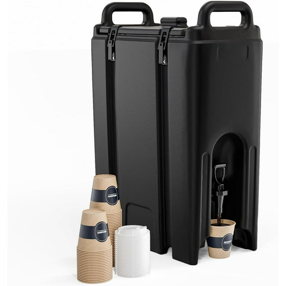 YKITRD Black 5-Gallon Insulated Beverage Dispenser with Faucet & 20 Cups for Party NEW