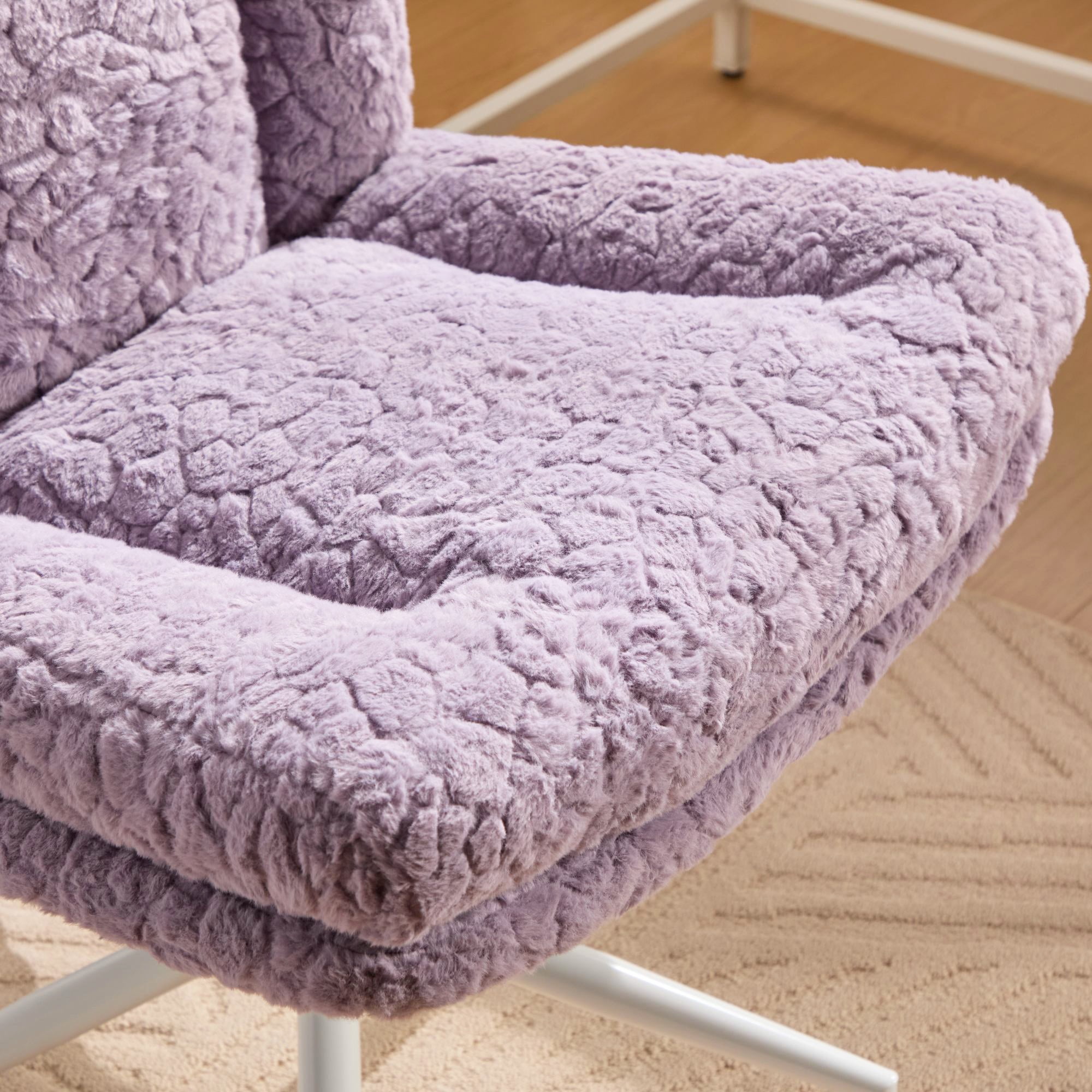 PORKISS Vanity Chair Makeup Chair, Home Office Chair, Ergonomic Desk Chair with Soft Faux Alpaca, Adjustable Swivel Task Computer Chair with Wheels, Violet