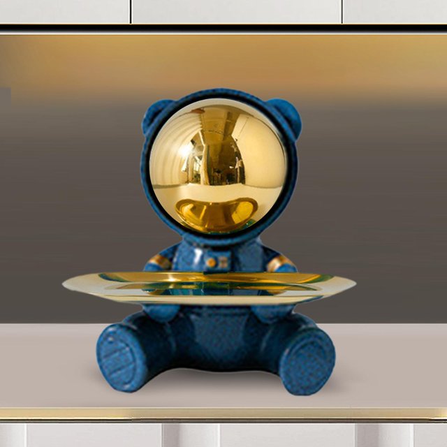 Estatua de oso de resina con bandeja, soporte de almacenamiento, escultura decorativa moderna para cafetería, sala de estar, decoración de , Azul BLESIY Bandeja de estatua de oso