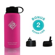 Way2Cool 32oz Double Wall Stainless Steel Water Bottle Bonus 2 Extra Lids