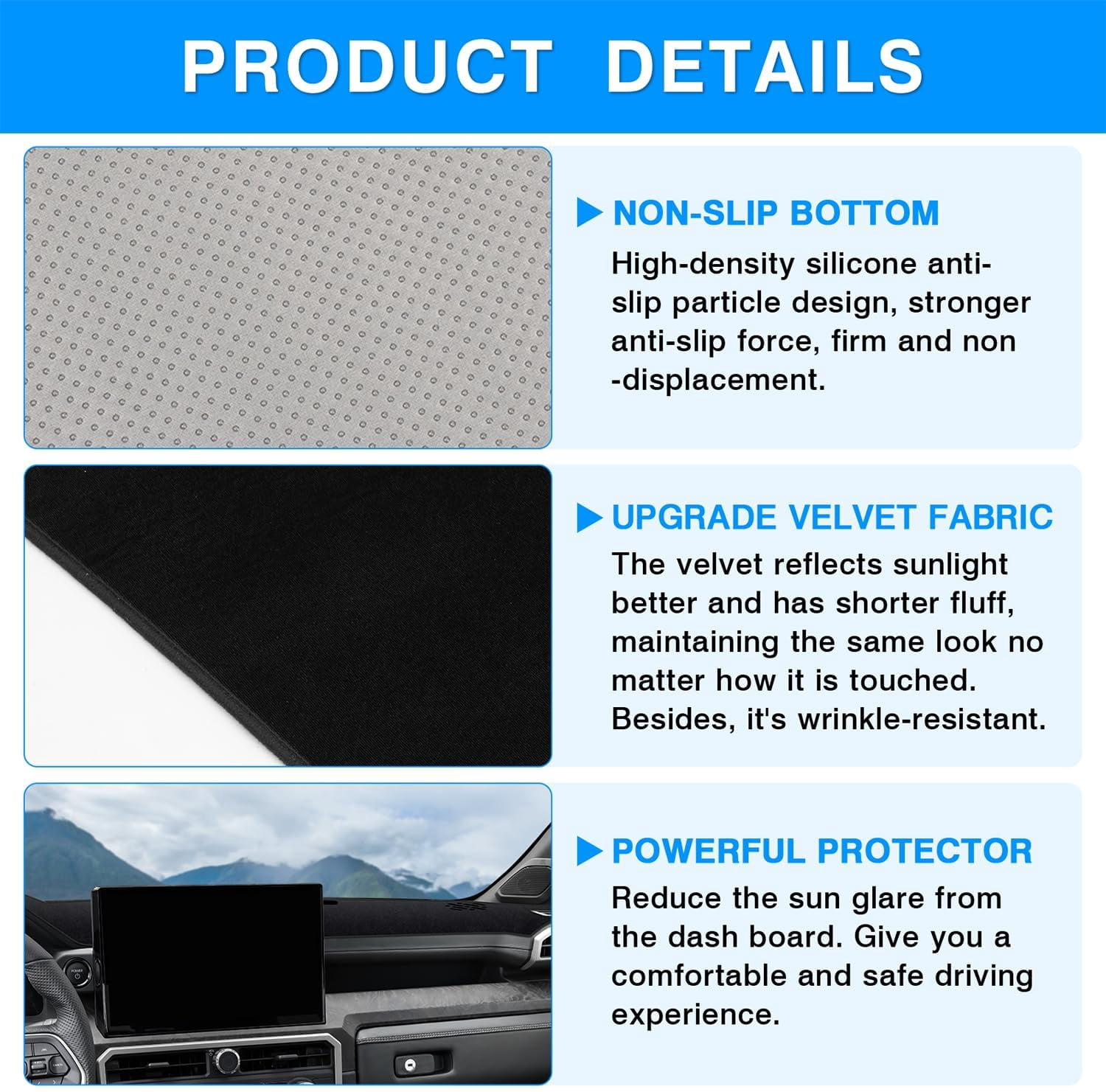 Canvcle Dashboard Cover Mat for 2024 2025 Toyota Tacoma Accessories Dash Cover Upgrade Velvet Dash Mat UV Rays Protector
