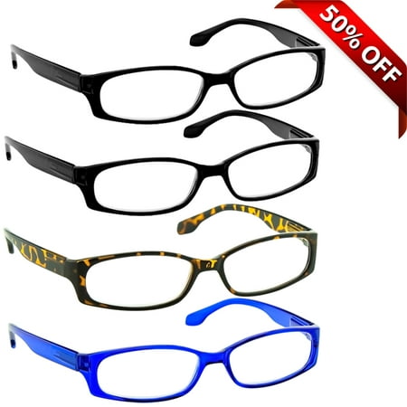 Reading Glasses +1.50 | 4 Pack of Readers for Men and Women | 2 Black Tortoise Blue