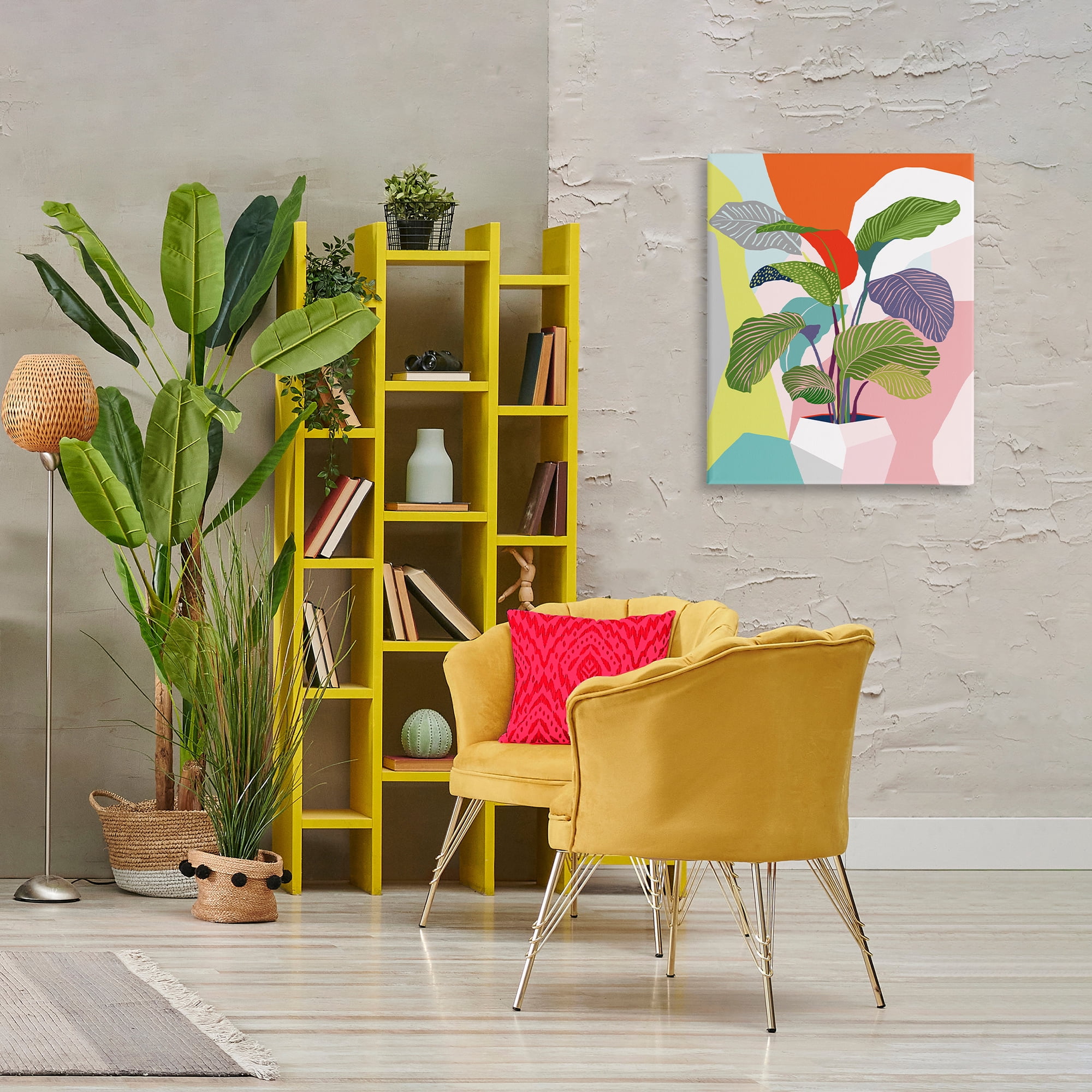Stupell Industries Midcentury Bold Plant Plants & Flowers Painting Wrapped Canvas Art Print Wall Art, 24 x 30