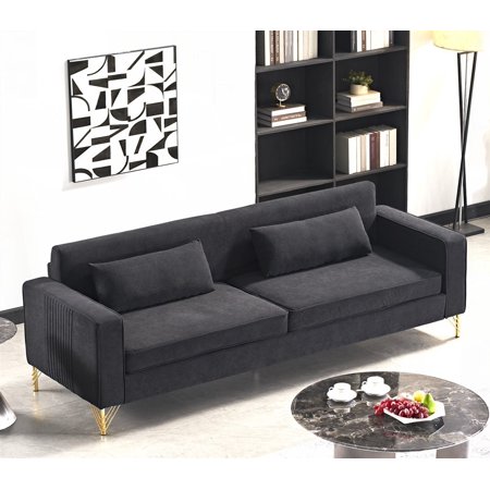 85.8" Velvet Living Room Sofa, 3 Seater with Classic Modern Appeal and Plush Soft Comfort, Easy Maintenance, Black