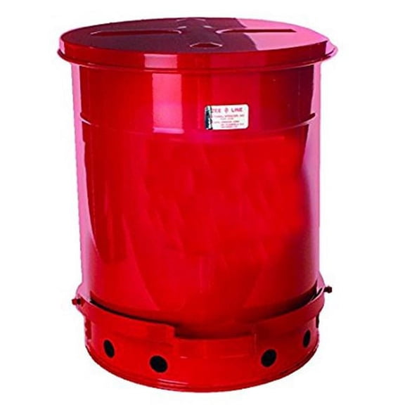 6 gal Foot Operated Oily Waste Can, Red Powder Coat