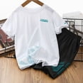 thumbnail image 2 of Toddler Kids Boy Clothes Boys Athletic Shorts Set Dot Print Logo Short Sleeve T-Shirt and Matching Shorts Sports Tracksuit, 2 of 4