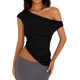 thumbnail image 1 of Remera PRETTYGARDEN Verano 2025 Hombro Descubierto Fruncida Negra Talle S, 1 of 8