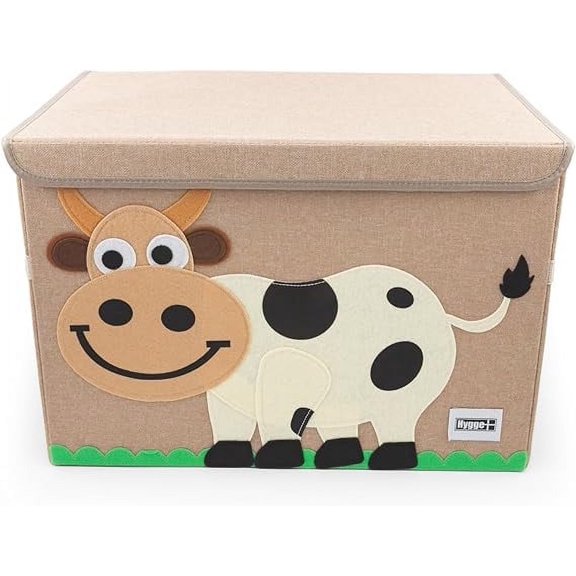 HYGGE Animial Toy Storage Bin with Lid 20.8" x 13" x 13" Durable fabric & lightweight design. Great for storing toys, books, linens, games, clothing, baby products & more! (Cow)