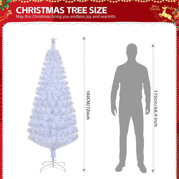 6FT White Fiber Optic Christmas Tree - 220 PVC Branch Tips, 7-Color Auto-Changing Lights, Holiday Centerpiece for Home/Living Room/Office/Entryway